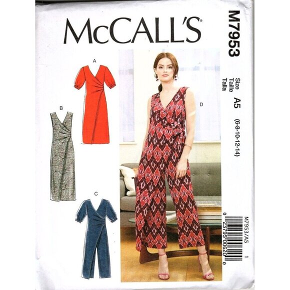 McCall's M7953 Misses 6 to 14 Mock Wrap Dresses and Jumpsuit Uncut Pattern - Picture 1 of 2